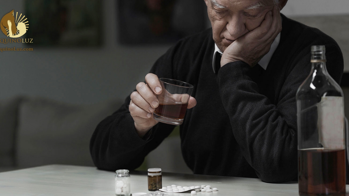 Elderly man addicted to alcohol and drugs